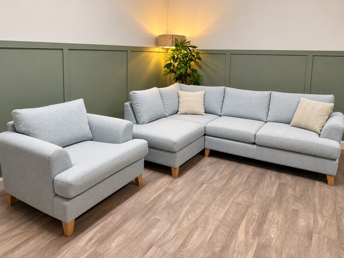Light blue DFS corner sofa and matching armchair RS-004 – photo 1