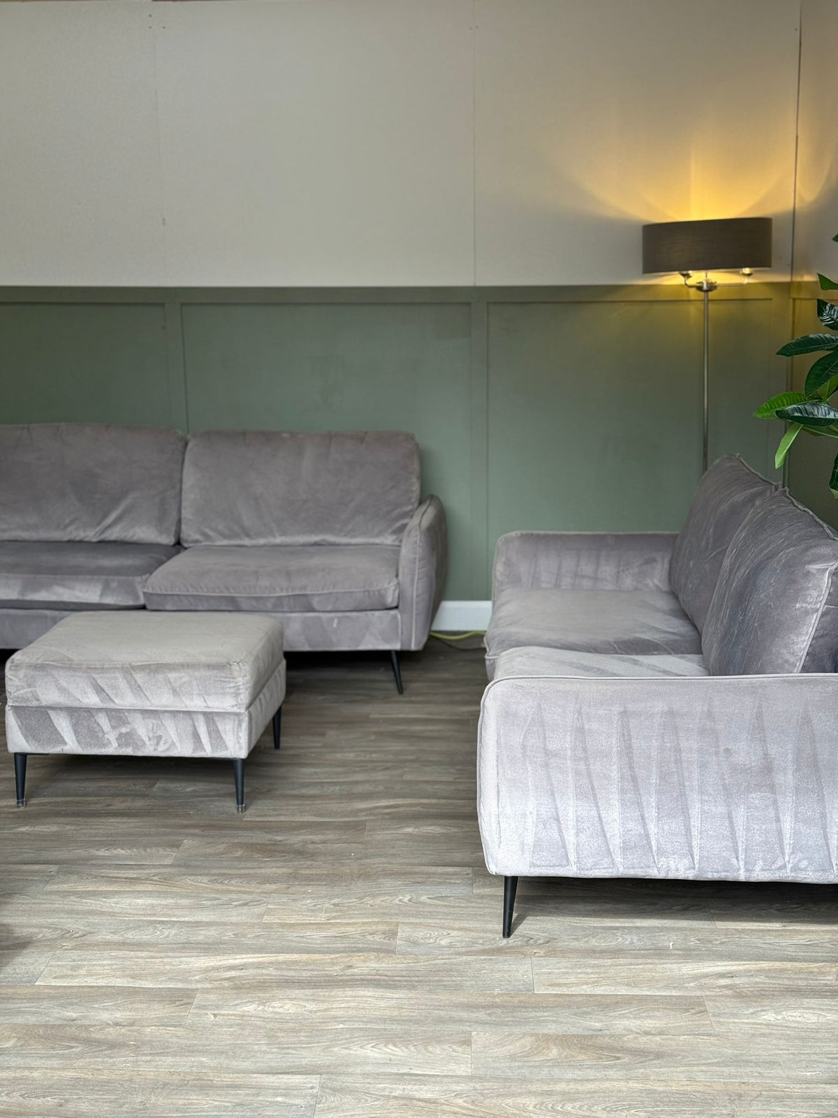 Light grey 3-seater and 2-seater sofa set with matching footstool RS-008 – photo 2