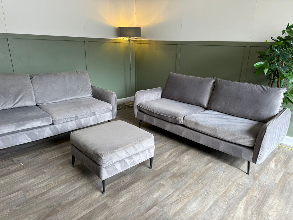 Light grey 3-seater and 2-seater sofa set with matching footstool RS-008 – photo 4