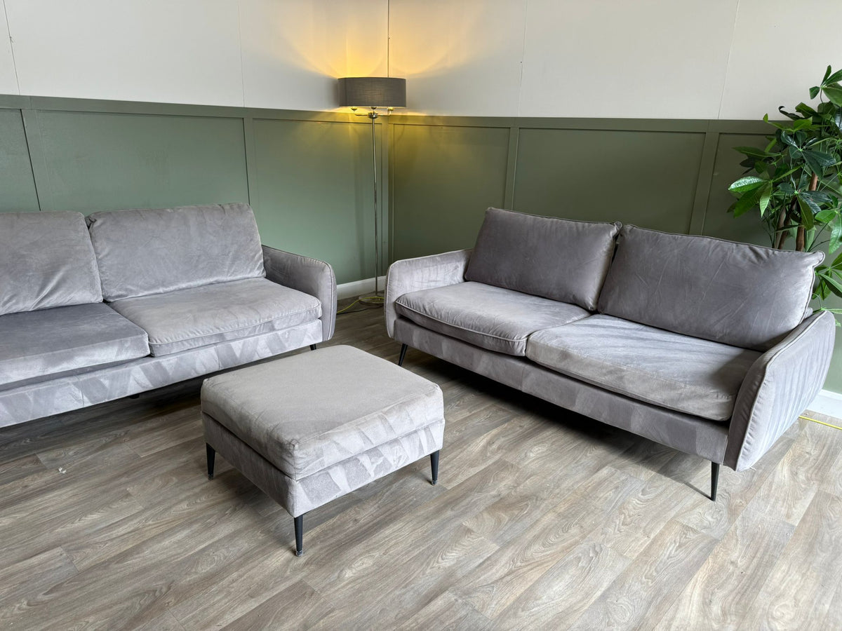 Light grey 3-seater and 2-seater sofa set with matching footstool RS-008 – photo 4